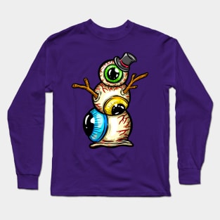 Eyeball Snowman Freaky Weird Art Eyes Illustration Cartoon Long Sleeve T-Shirt